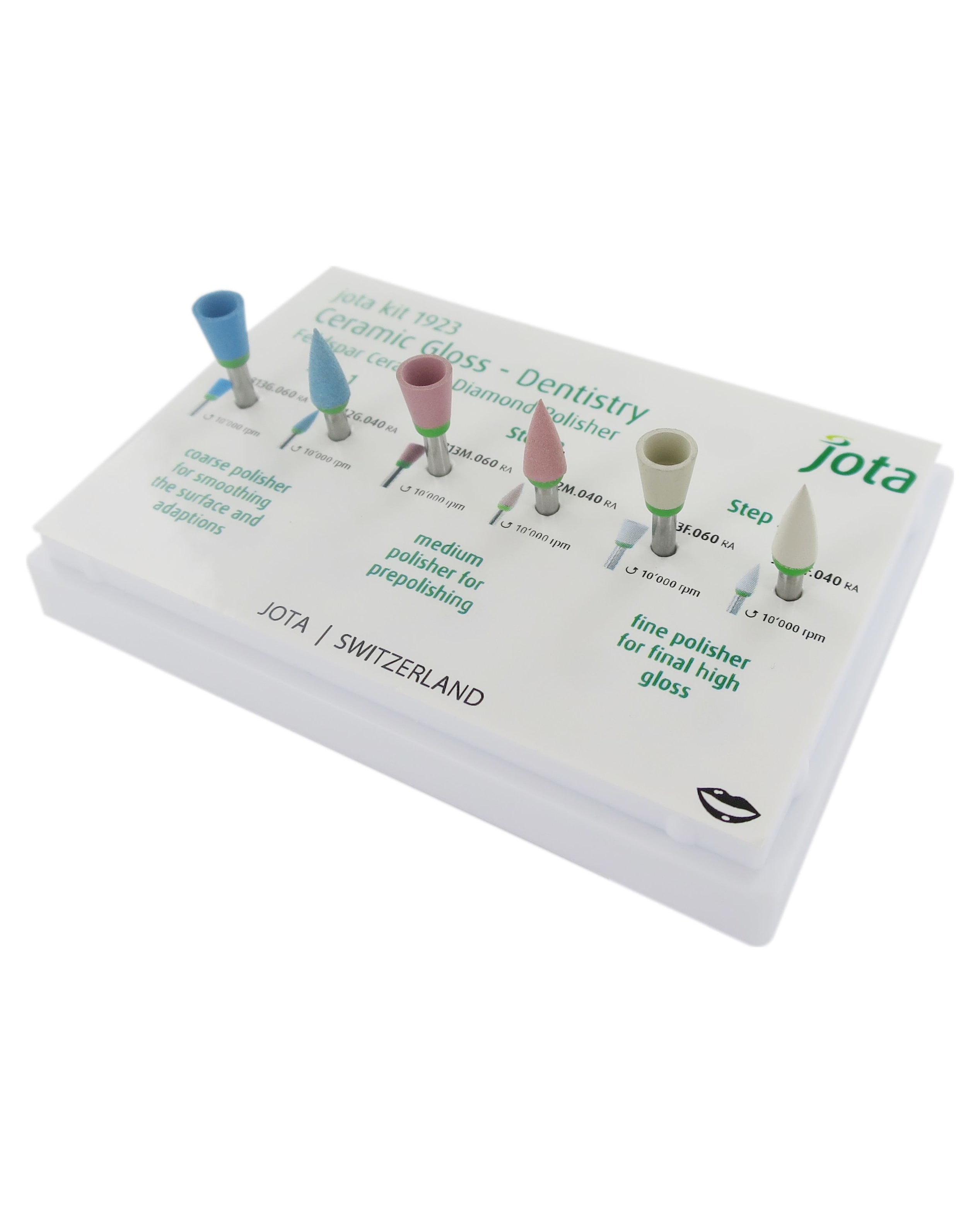 KIT JOTA "CERAMIC GLOSS DENTISTRY" POLIDORES DIAMANTADOS PARA CERÂMICAS- 3 FASES-CA